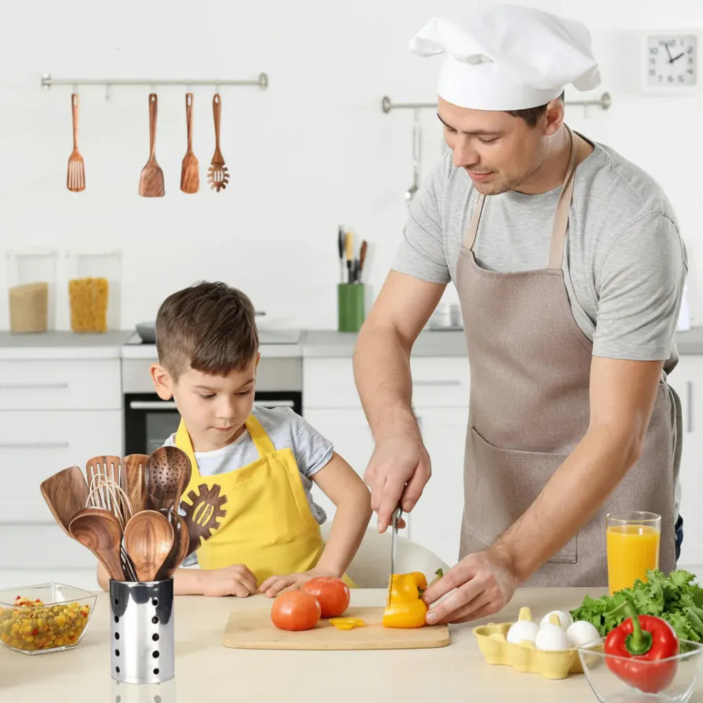 Wooden Kitchen Utensil Set - Non-Scratch, Heat Resistant Cooking Tools