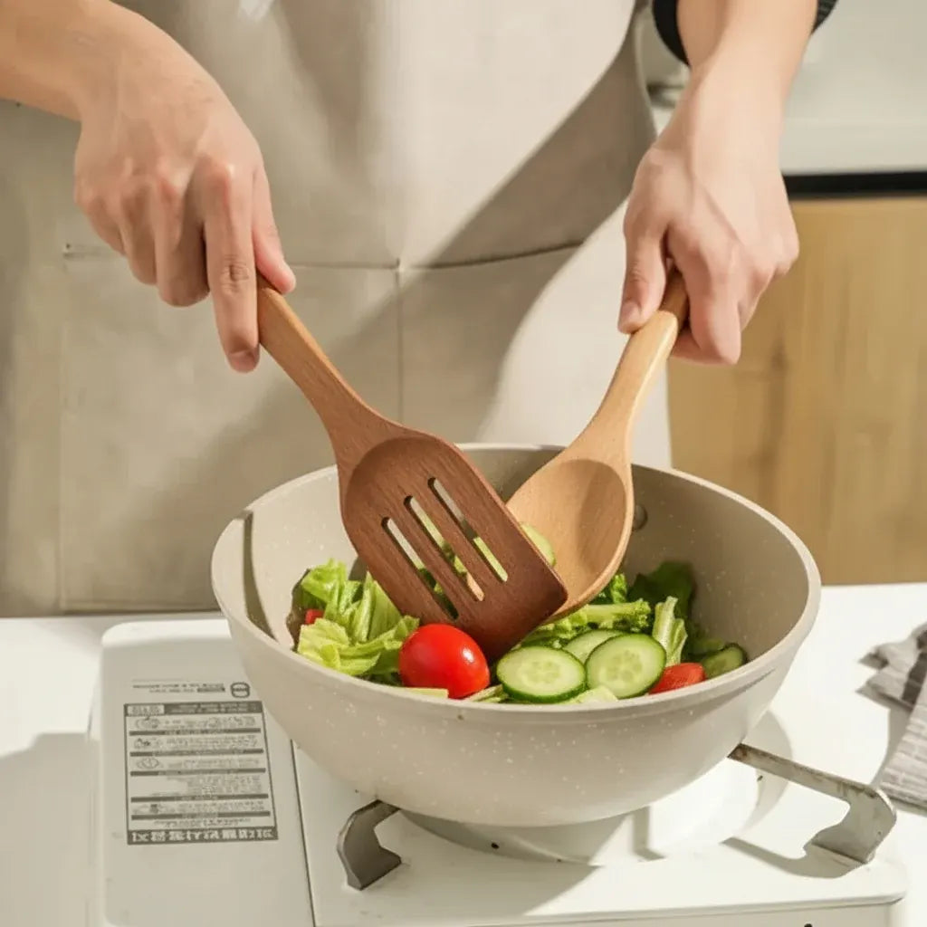 Wooden Kitchen Utensil Set - Non-Scratch, Heat Resistant Cooking Tools