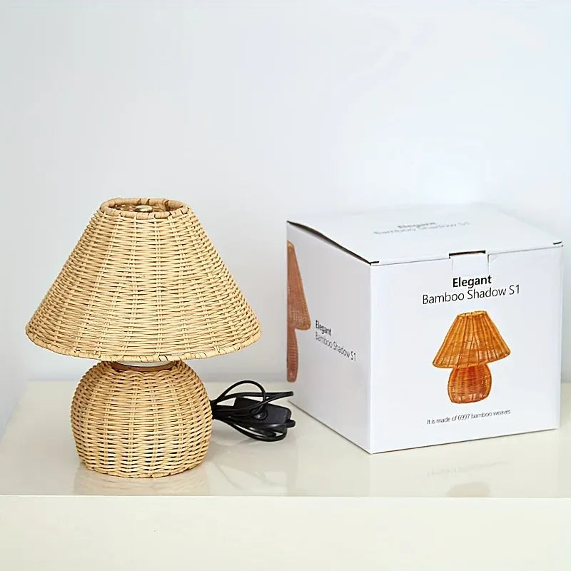 Woven Bamboo Desk Lamp with USB-Powered Boho Ambient Lighting