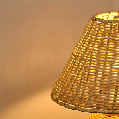 Woven Bamboo Desk Lamp with USB-Powered Boho Ambient Lighting