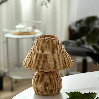 Woven Bamboo Desk Lamp with USB-Powered Boho Ambient Lighting