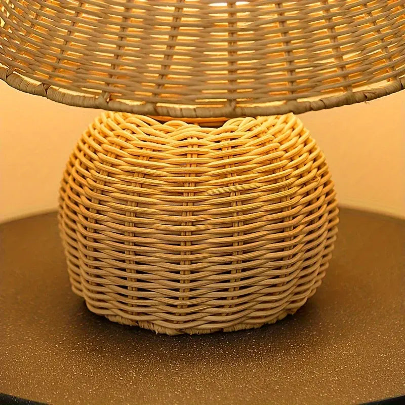 Woven Bamboo Desk Lamp with USB-Powered Boho Ambient Lighting