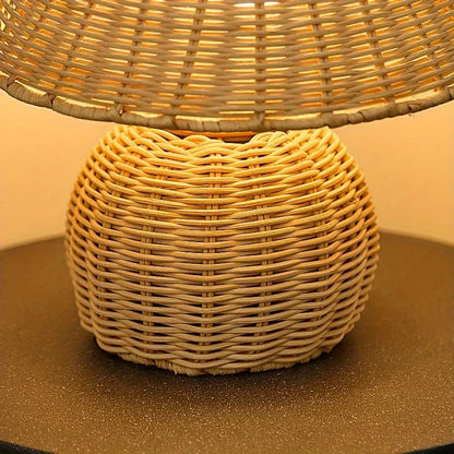Woven Bamboo Desk Lamp with USB-Powered Boho Ambient Lighting